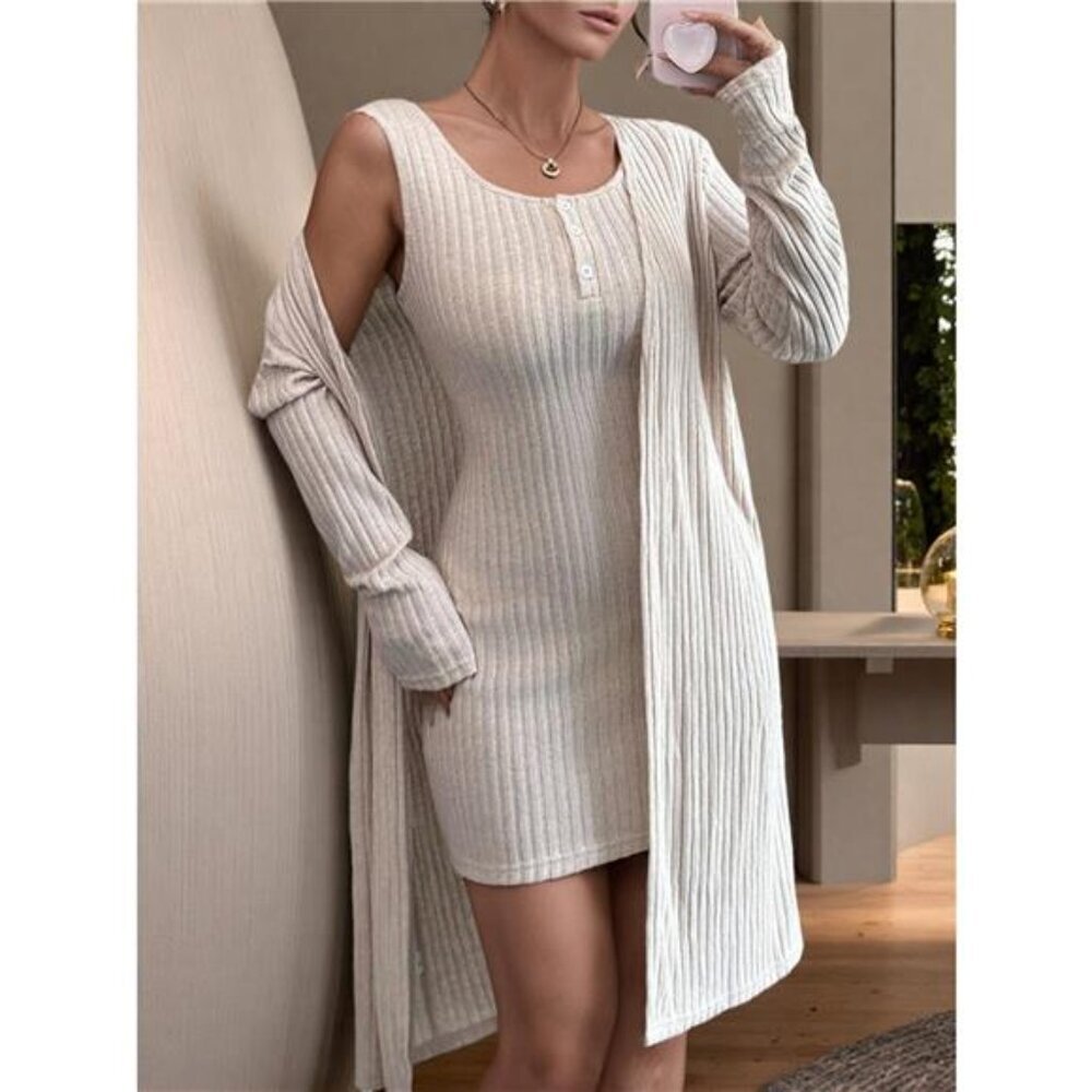 Ribbed Knit Tank Dress and Cardigan Set - Picture 5 of 7
